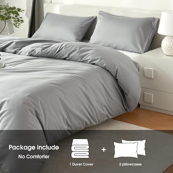 Duvet Cover King,100% Egyptian Cotton Duvet Cover Set,1600 Thread Count Feel Super Soft Comfortable Chic Lightweight 3 PCs Home Bedding Set (Grey,104''x90'')