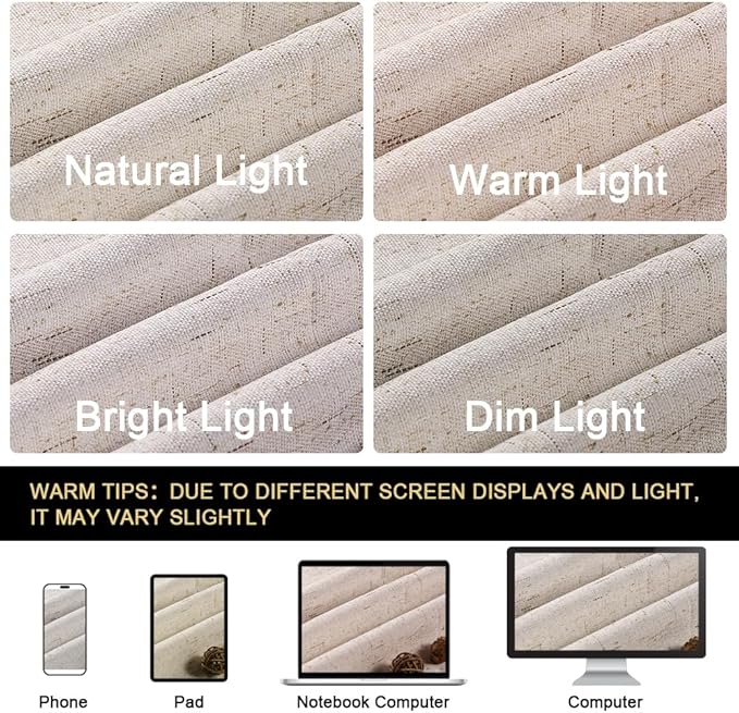 PrinceDeco Primitive Textured Linen 100% Blackout Curtains for Bedroom/Living Room Energy Saving Window Treatment Curtain Drapes, Burlap Fabric with White Thermal Insulated Liner (52 x 96in, Natural)