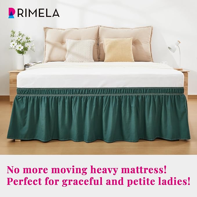 RIMELA Emerald Green Bed Skirt King Size 15 Inch Drop, Wrap Around Elastic Bedskirt, Dust Ruffle for Adjustable Bed Base Machine Washable Easy to Install Bed Skirts