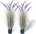 KOL 4ft 2-Pack Artificial Veronica Horsetail Reed Grass – 47in Tall Faux Purple Grass Plants in Pots, UV Resistant Fake Greenery for Indoor Outdoor Home, Office, Patio & Wedding Décor