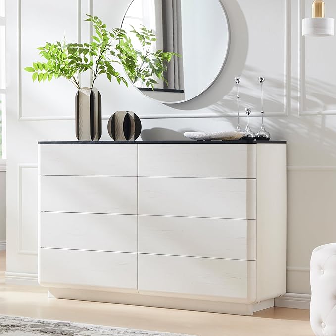 ACCOHOHO 8 Drawer Dresser for Bedroom, 52 Inch Wide Modern Chest of Drawers, Push-to-Open Wood Storgae Organizer with Large Drawers for Bedroom, Living Room, Hallway, Off White