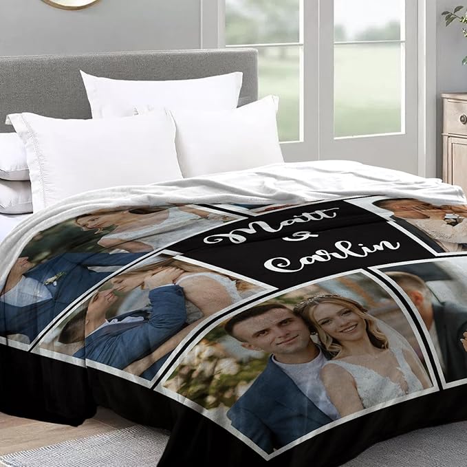 Custom Sherpa Fleece Blanket with Photos & Text - Soft, Warm & Fuzzy Personalized Couples Gifts for Boyfriend & Girlfriend - Customized Picture Blanket for Birthday, Anniversary & Christmas