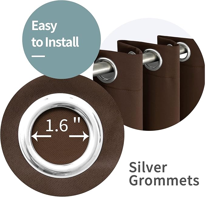 BGment Thermal Insulated 100% Blackout Curtains for Bedroom with Black Liner, Double Layer Full Room Darkening Noise Reducing Grommet Curtain (42 x 72 Inch, Brown, 2 Panels)