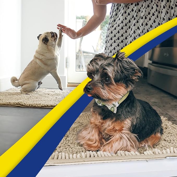 Muddy Mat® Shown on TV – Super Absorbent Microfiber Dog Door Mat for Muddy Paws, Non-Slip Washable Pet Rug, Quick Dry Chenille Entryway Carpet, Machine Washable Indoor Outdoor mat, Beige 28"x18"