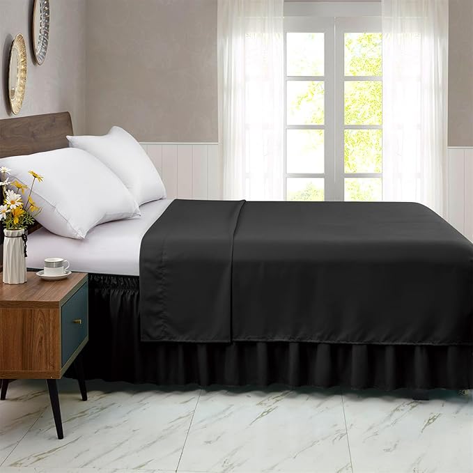 FreshCulture Twin Bed Skirt, Elastic Wrap Around Bed Skirt Twin Size, Bed Skirts for Adjustable Bed, Easy Fit with 22 Inch Drop Length, Hotel Quality Dust Ruffle for Twin Bed (Black)