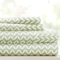 Linen Market Double-Brushed Patterned Microfiber Queen Sheet Set 4 Piece – Oeko-TEX Certified Ultra Soft & Wrinkle-Free - 16" Deep Pocket Sheets - Easy Care Queen Size - Puffed Chevron Sage