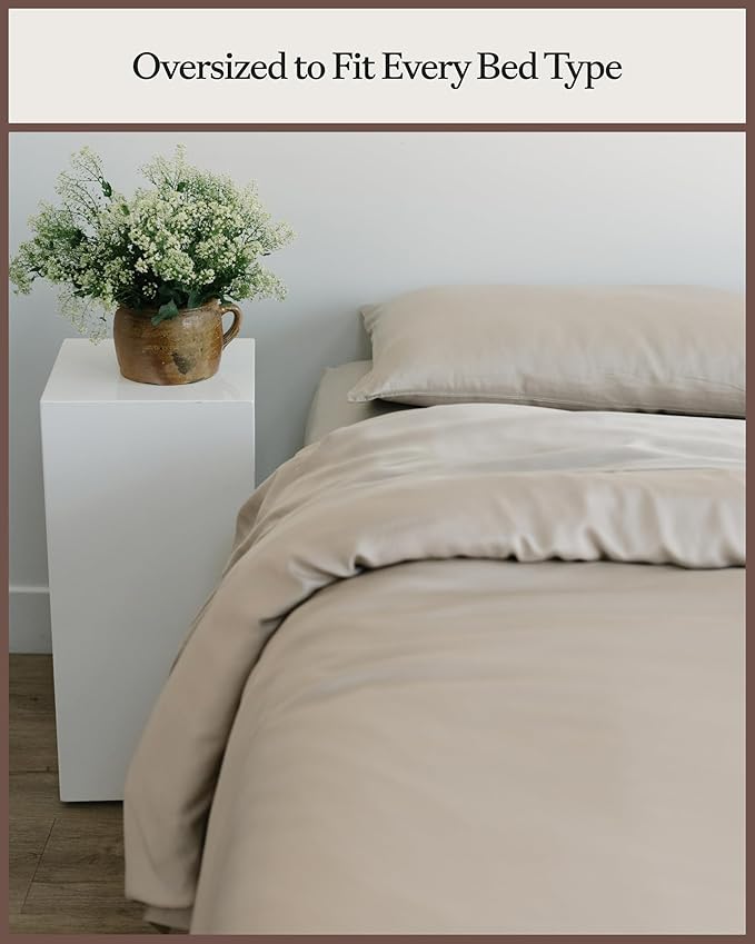 Cozy Earth Luxury Duvet Cover Queen - 100% Viscose from Bamboo - Ultra-Soft, Cooling & Lightweight Duvet Cover - Temperature-Regulating Bedding with Concealed Zip & Interior Snap Closures - Driftwood