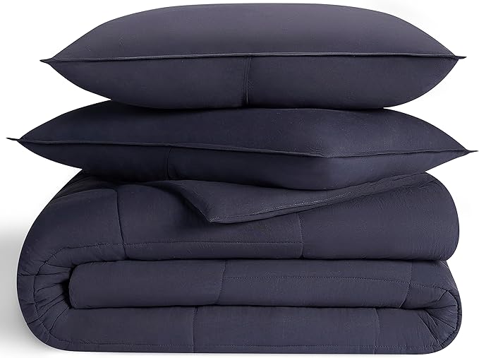 UGG King Size Comforter Set with 2 Pillow Shams Lightweight Down Alternative Comforter King Size Blanket Reversible Cozy Warm All Season Washable Hypoallergenic Bedding Set, Navy Blue (Leonora)