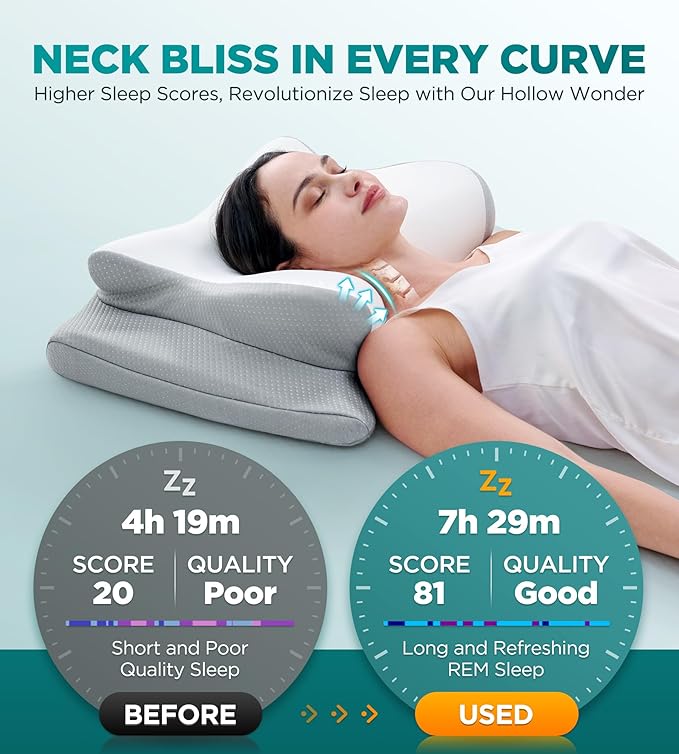 Cervical Neck Pillow for Pain Relief, Cooling Memory Foam Pillow for Side, Back & Stomach Sleepers, Odorless Bed Pillow for Deep Sleep, Ergonomic Orthopedic Contour Neck Support Grey