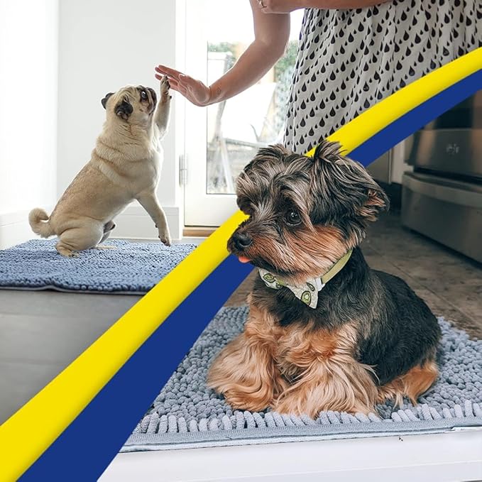 Muddy Mat® AS-SEEN-ON-TV Highly Absorbent Microfiber Door Mat and Pet Rug, Non Slip Thick Washable Area and Bath Mat Soft Chenille for Kitchen Bathroom Bedroom Indoor and Outdoor - Baby Blue 18"X28"
