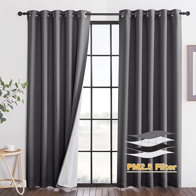 RYB HOME Dustproof Curtains for Large Window, Soundproof Thermal Insulated Blackout Curtains for Sliding Glass Door Furance Office Dorm Bedroom Living Room, Grey, W62 x L84 inch, 2 Panels