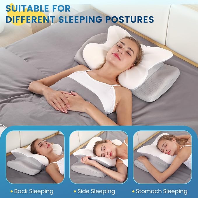 ASTARRY Cervical Pillow for Neck and Shoulder,Contour Memory Foam Pillow,Ergonomic Neck Support Pillow for Back,Side Stomach Sleepers with Pillowcase