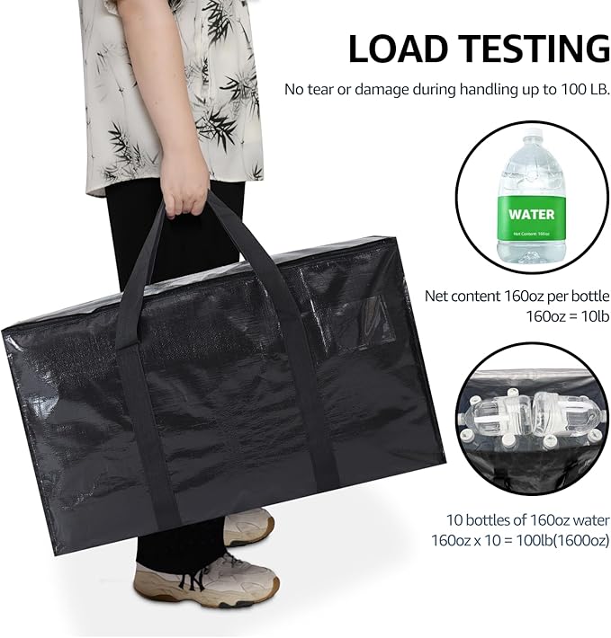 Moving Bags Heavy Duty Extra Large, Moving Boxes, Moving Supplies Essentials, Blue Storage Bins with Lids, Plastic Packing Totes, Storage Bags for Clothes with Handles & Zippers(Black, 12 Pack)