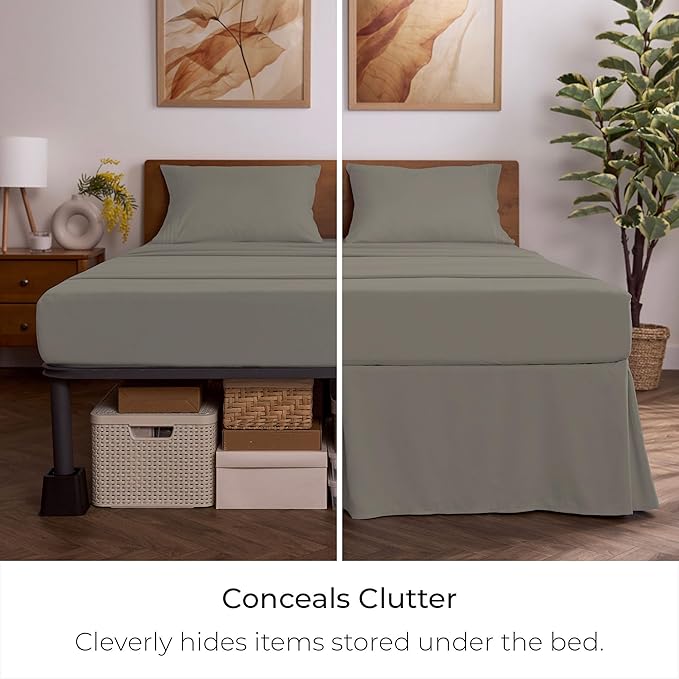 Mellanni Bed Skirt Twin Size - Bed Skirting - 15-Inch Tailored Drop Pleated Dust Ruffle - Hotel Luxury Bedding - Wrinkle, Fade, Stain Resistant - 1 Bedskirt (Twin, Dark Taupe)