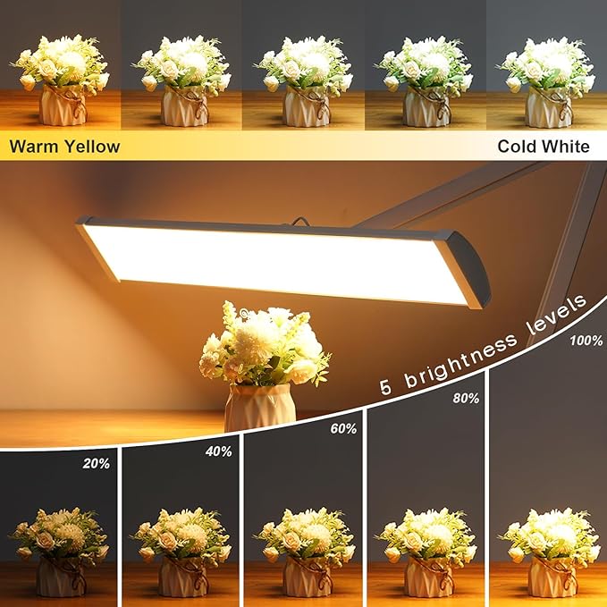 LED Architect Desk Lamp, 4500 Lumens, Dimmable, Metal Swing Arm, 5 Color Temperatures, 50W, Ideal for Task Work, Drafting, Reading, Clamp-on Office Table Lamp with 684 Bright LEDs (White, CCT)