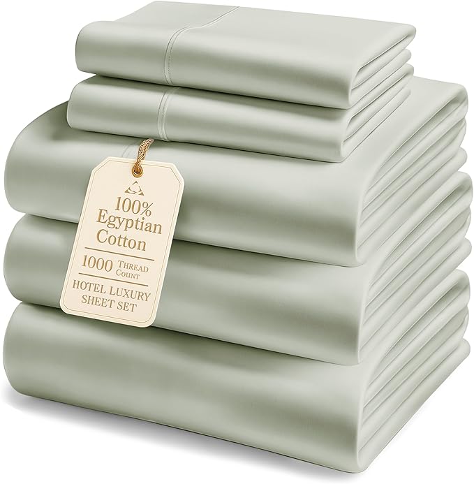 LANE LINEN 100% Egyptian Cotton Split King Bed Sheets for Adjustable Bed - 1000 Thread Count, Eco Friendly Sustainably Produced No Pill Fade Resistant 15" Deep Pocket Split King Sheet Set - Mineral