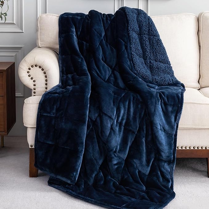 Sivio Weighted Blanket for Adult 15 lbs, Sherpa Heavy Blanket with Soft Flannel Reversible, Extra Warm Cozy Weighted Blanket, 60x80 Inches, Navy Blue