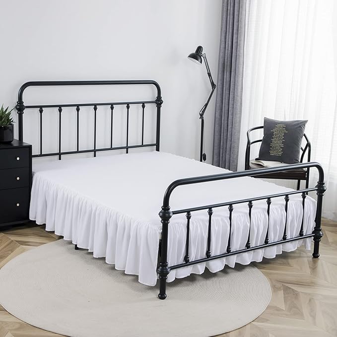 Bed Skirt Twin Size Ruffled Bed Skirt with Split Corners, 22 Inch Drop Dust Ruffle Bed Skirt with Platform, White, Twin - 22" Drop