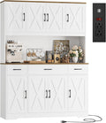 HOSTACK 71" Tall Pantry Cabinet with Charging Station, 55" Wide Kitchen Pantry Storage Cabinet with Countertop, Large Kitchen Hutch with Storage Drawers and Doors for Dining Room, Living Room, White
