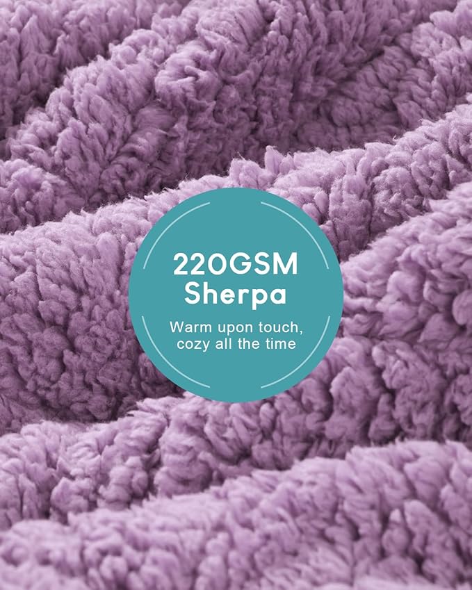 Cottonblue Jacquard Weighted Blanket 15 lbs for Adults Queen Twin Full Size, Fuzzy Sherpa Fleece Weighted Throw Blankets 60x80 in for Relax & Sleep, Cozy Heavy Bed Blankets with Cemaric Beads, Purple