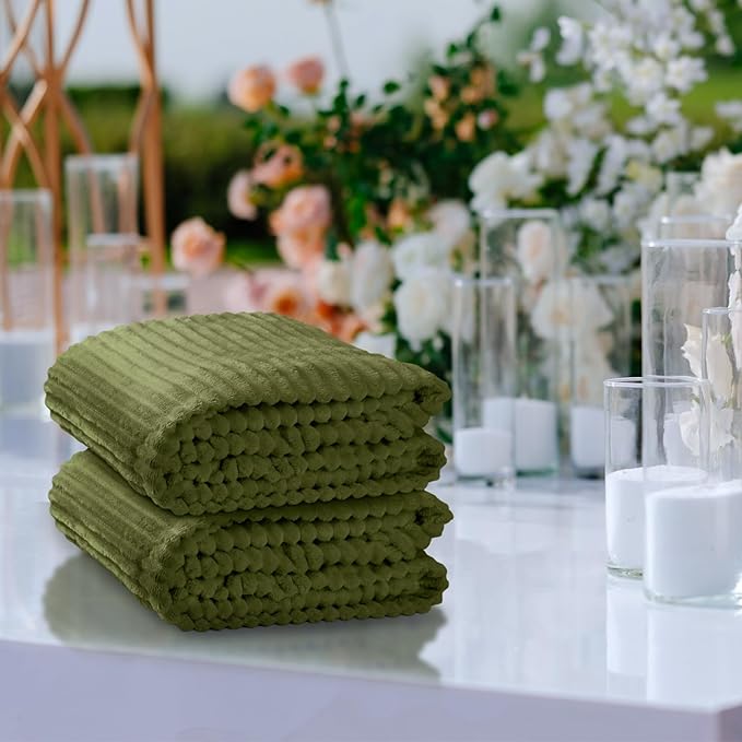 Buryeah 12 Pcs Flannel Throw Blanket Bulk 50 x 60 in Sleepover Blanket Outdoor Wedding Throw Lightweight, Oeko-tex Standard 100 Certified for Sofa Homeless Gifts (Army Green)