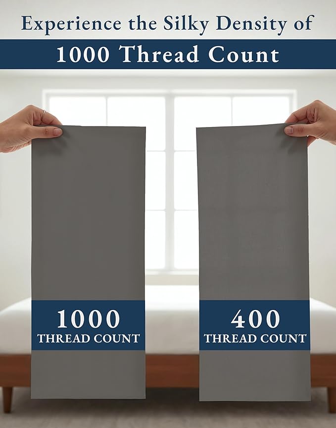 100% Egyptian Cotton Sheets Queen Size Bed Set – 1000 Thread Count Cooling & Breathable Sateen Queen Sheets Set, Authentic Long-Staple Cotton for Lasting Softness, Snug Fit 15" Deep Pocket - Charcoal
