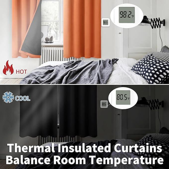 BGment Thermal Insulated 100% Blackout Curtains 95 Inch Length 2 Panels, Total Light Blocking Curtains for Bedroom, Grommet Window Drapes with Thick Black Liner, 52 Inch Wide Each Panel, Burnt Orange