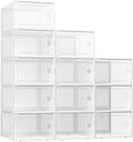 Kuject XX-Large Shoe Storage Boxes Organizers Clear Plastic Stackable 12 Pack, Shoe Rack & Holder Substitute, Sneaker Containers, Toy Storage Organizer Bins for Entryway, Closet, Under Bed, White