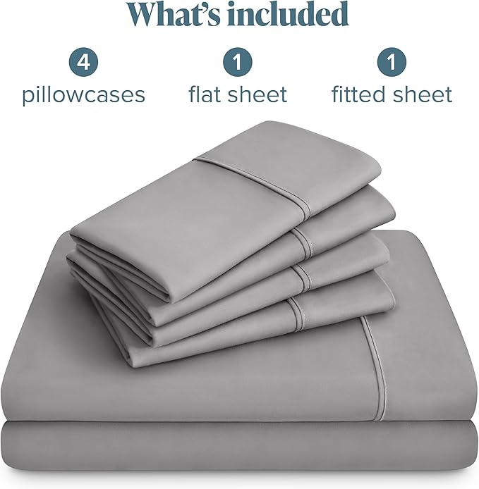 Bare Home Hotel Luxury Full XL Sheet Set, Extra Soft - 6 Piece Set - Deep Pockets - Easy Fit - Cooling & Breathable - Wrinkle, Fade, Stain Resistant - Includes 4 Pillowcases (Full XL, Light Grey)
