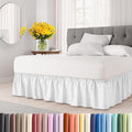 Wrap Around Dust Ruffle Bed Skirt - White - for Queen Size Beds w/ 14 Inch Drop - Easy Fit Elastic Strap - Adjustable Pleated Bedskirt w/Brushed Fabric, Wrinkle & Fade Free Women, Men, Kids & Teens