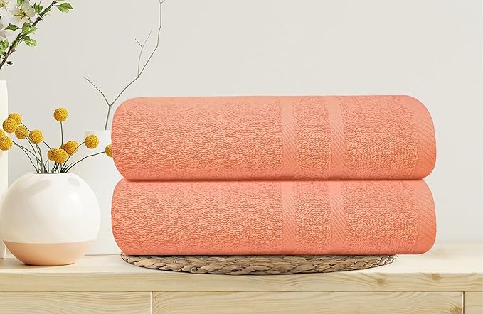 Looperry 6 Pack Small Bath Towel Set - 100% Cotton 23x46 Shower Towels in 450 GSM. Lightweight & Absorbent Quick Dry Gym Towel for Showering, Pet Drying, Spas & Salons. Terry Ringspun Towels (Peach)