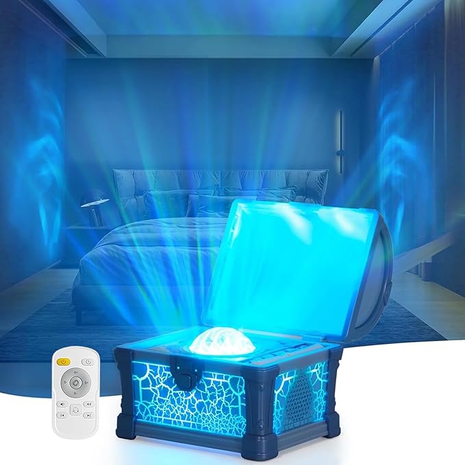 Treasure Box Northern Lights Projector, Galaxy Aurora Night Light Projector with 8 Colors, White Noises, Timer & Remote Control, Ceiling Projection Ambient Lighting for Bedroom Gaming Room Gifts, Blue