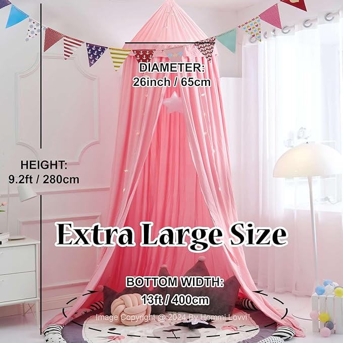 Bed Canopy for Girls, Dreamy Frills Ceiling Hanging Princess Canopy Bedroom Decoration Soft Canopy Net Reading Nook, Extra Large Full Queen Size Bed Canopies - Pink