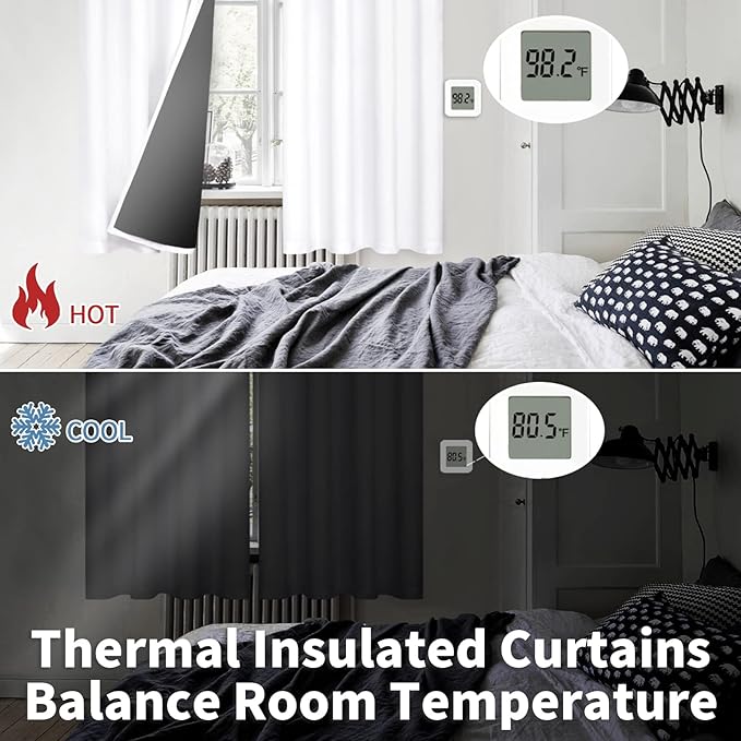 BGment Thermal Insulated 100% Blackout Curtains for Bedroom with Black Liner, Double Layer Full Room Darkening Noise Reducing Grommet Curtain (55 x 69 Inch, White, 2 Panels)