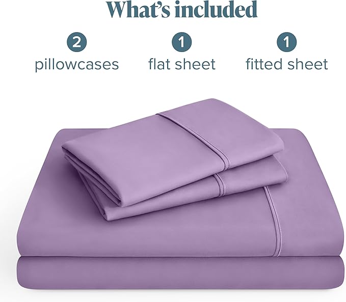 Bare Home Hotel Luxury Twin Sheet Set, Extra Soft - 4 Piece Set - Deep Pockets - Easy Fit - Cooling & Breathable - Wrinkle, Fade, Stain Resistant - Includes 2 Pillowcases (Twin, Lavender)