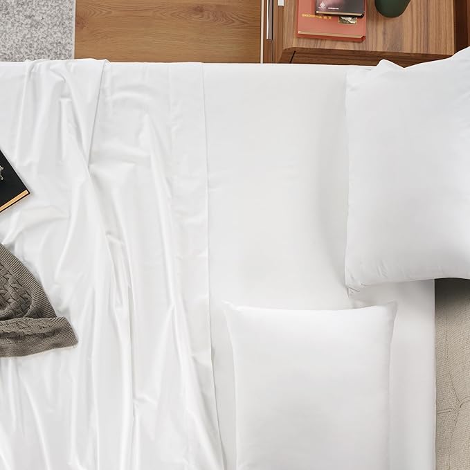 IZOD 100% Egyptian Cotton Sheets Set Queen Size, Cotton Percale Crisp Sheet Set 4Pc, Lightweight & Deep Pocket fits Upto 17", Long-Staple Soft Combed, Hotel Style Sheets Luxury Bedding Sheet - White
