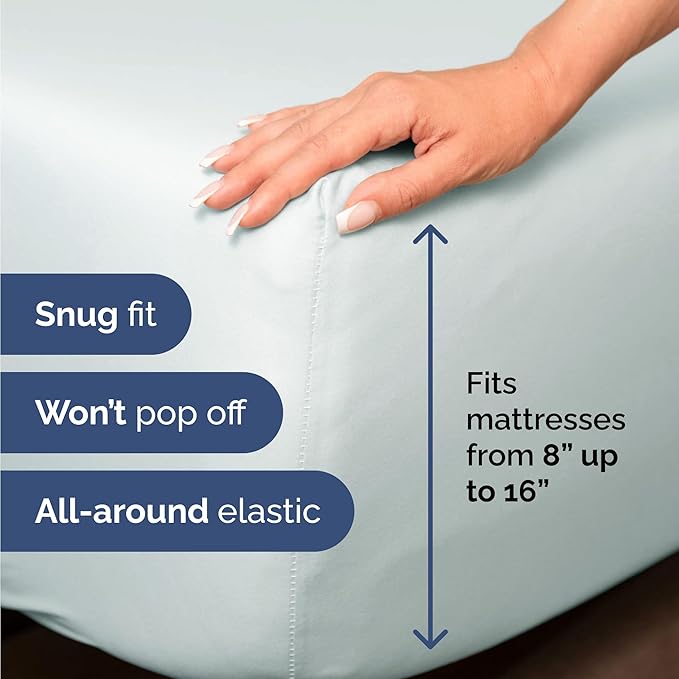 Twin 4 Piece Sheet Set - Cooling, Comfy & Breathable - Hotel Luxury Bedding, Includes Fitted Sheet for Women, Men, Kids and Teens - 1 Flat, 1 Fitted Sheet, 2 Pillowcases with Deep Pockets - Ice Blue