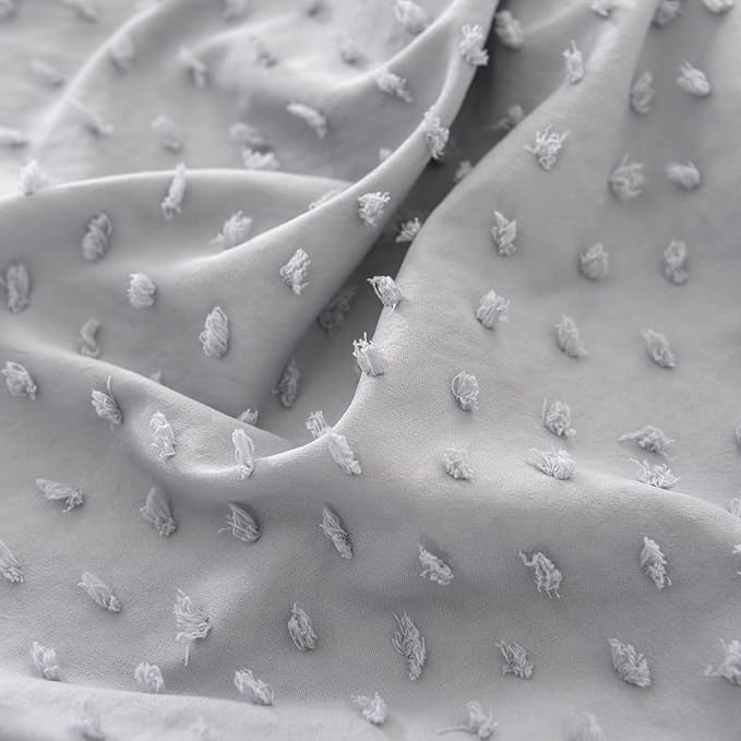 Tufted Dot Bed Skirt Queen Size Ruffled Bed Skirt with Split Corners, 14 Inch Drop Dust Ruffle Bed Skirts with Platform, Light Grey