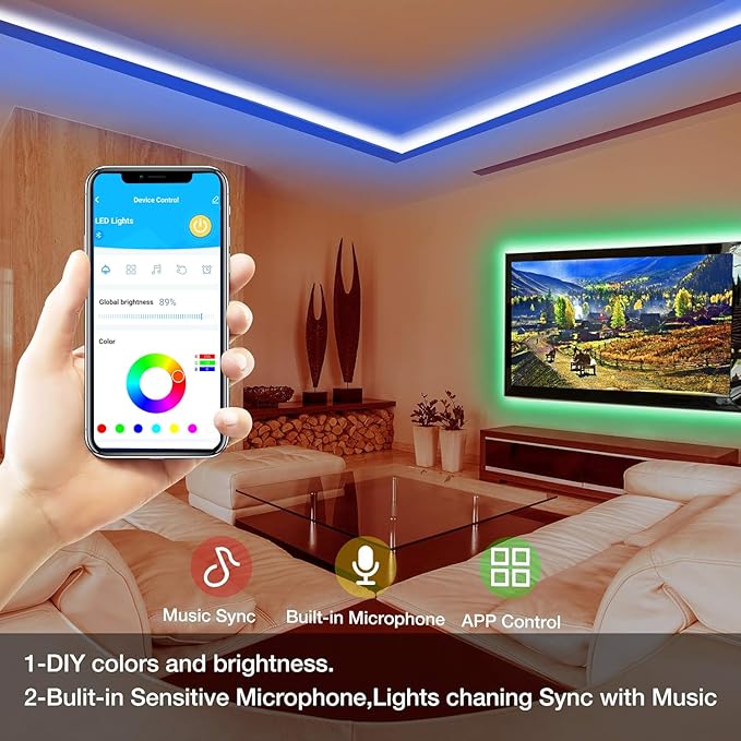 DAYBETTER Smart RGB Led Strip Lights, 50ft Led Lights for Bedroom with App Control, Multicolor Changing Led Light Strips Apply for Home Decor, Living Room, Kitchen, Home Party Decoration