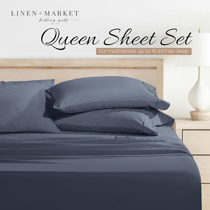 Linen Market Queen Sheet Set 4 Piece - Ultra Comfortable & Breathable Cooling Queen Bed Sheets - Deep Pocket & Wrinkle-Free Sheets Fits 16" Mattress - Extra Soft & Oeko-TEX Certified - Stone