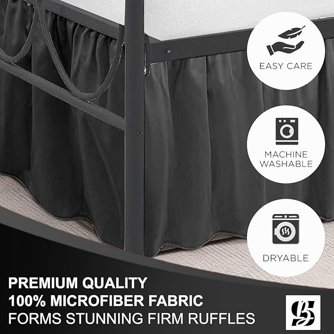 SKY BEDDINGS - Queen Size Ruffled Bed Skirt with Split Corners - 12 Inch Drop Dust Ruffle Bed Skirt with Platform Three Sided Coverage - 100% Microfiber, Dark Grey