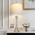 27.5" Silver Table Lamps, Touch Bedside Lamps with USB C+A Ports, 3 Way Dimmable Nightstand Lamps for Bedroom, Living Room, Office, Silver Lamp with Beige Lampshade, Bulbs Included (1 Pack)