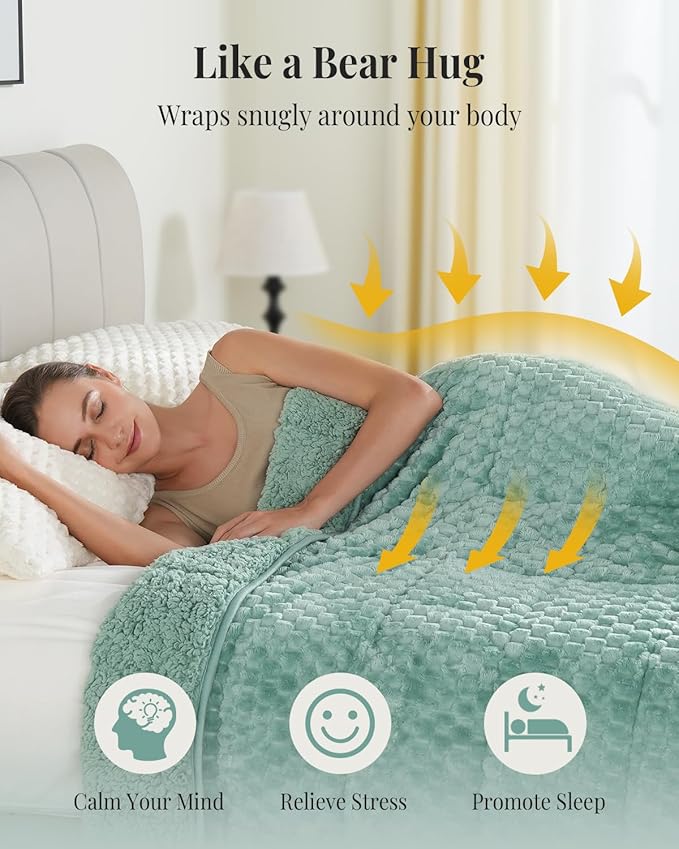 Topblan Sherpa Weighted Blanket for Adluts, Soft Cozy Jacquard Fleece Weighted Blankets Twin Size 15lbs, Thick Heavy Blanket for Sleeping, 48 x 72 inches, Sage Green