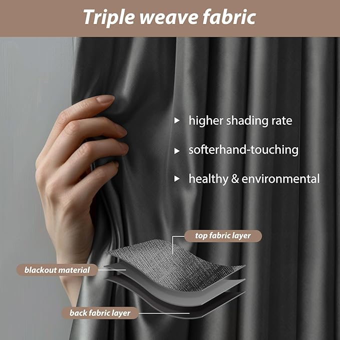 Room Divider Curtains with Ceiling Curtain Track Set Window Curtain for Bedroom,Living Room Total Blackout Thermal Insulated Privacy Ceiling Track Curtain W 12 × H 8 FT Deak-Grey drape&Black track