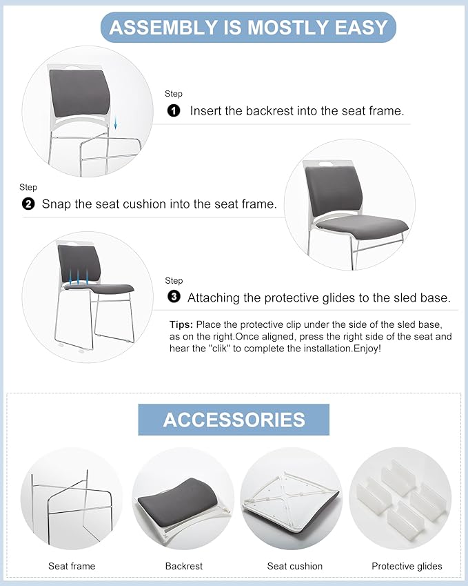 100 Pack Stacking Chairs 1102LB Capacity Home Office Guest Chair Set with Sled Base,Modern Reception Chair for Kitchen,Waiting Room,Multi-Purpose Room,Break Room,Training,Cafeteria