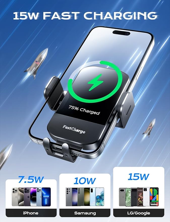 CHGeek 15W Fast Charging Auto Clamping Car Charger Phone Mount Phone Holder (Cranberry)