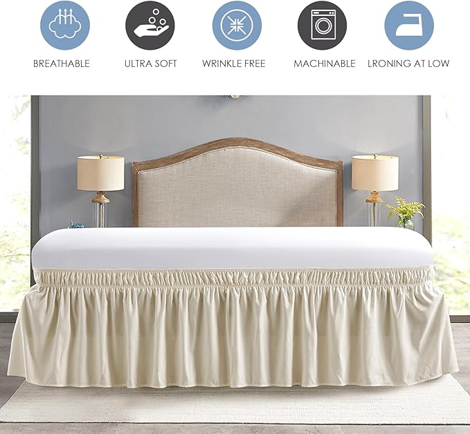 FreshCulture King Bed Skirt, Dust Ruffle for King Size Bed, Easy Fit with 18-Inch Tailored Drop, Elastic Wrap Around Bed Skirt King Size, Hotel Quality Bed Skirts for Adjustable Bed (Cream)