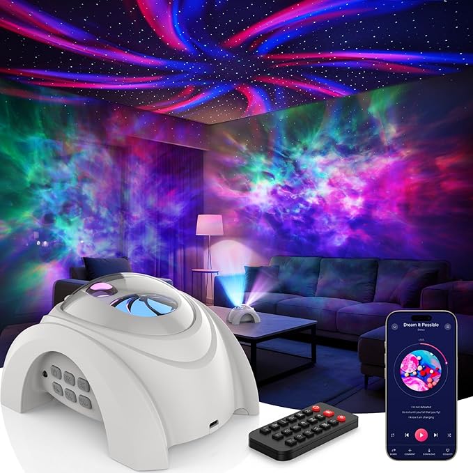 Rossetta Dual Galaxy Projector, Star Projector for Bedroom with Bluetooth Speaker & White Noise, Remote, Timer, Night Light for Kids Room Decor, Party, Birthday & Christmas Gifts for Adults Girls Boys