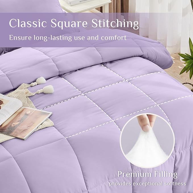JOLLYVOGUE California King Comforter Set, Ultra-Soft Bed in a Bag Cal King Size 7 Pieces, Oeko-TEX Certified Bedding Set with Down Alternative Comforter, Sheets, Pillowcases & Shams, Lavender