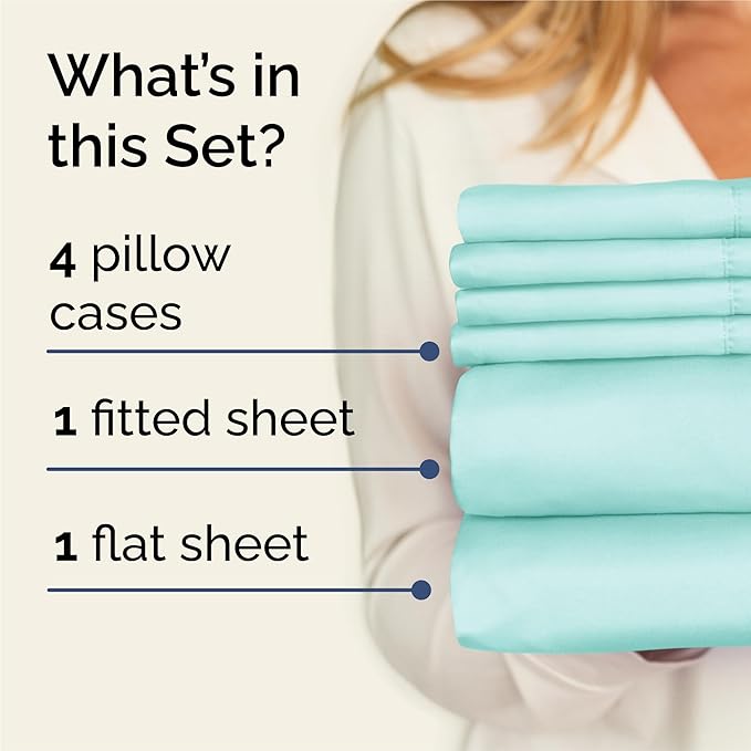 King 6 Piece Sheet Set - Cooling, Comfy & Breathable - Hotel Luxury Bedding, Includes Fitted Sheet for Women, Men, Kids and Teens - 1 Flat, 1 Fitted Sheet, 4 Pillowcases with Deep Pockets - Spa Blue